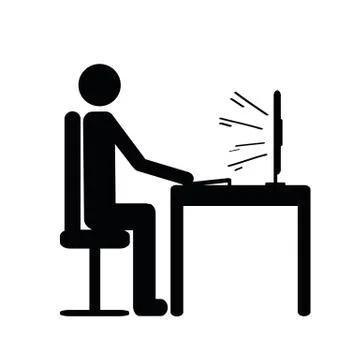 Pictogram of a man sitting behind a computer icon working man Stock Illustration