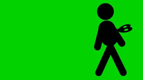 Pictogram man walks with wind key on his back. Stock Footage 99093295