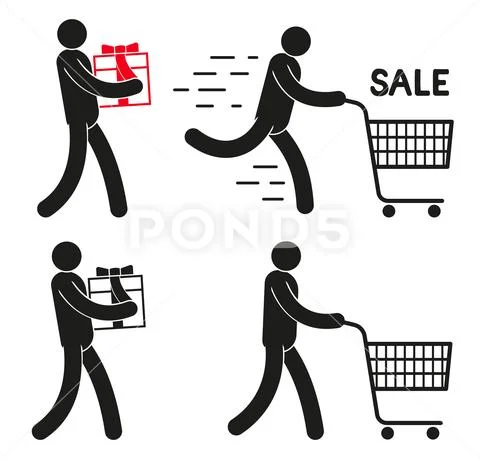 Pictogram people with shopping cart Stock Illustration