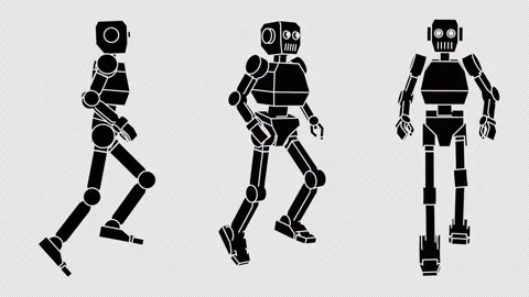 Pictogram Robot Running Three Views Seamless Loop With Alpha Channel Stock Footage 331281257