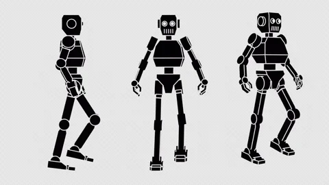 Pictogram Robot Walking Three Views Seamless Loop With Alpha Channel Stock Footage 331122437
