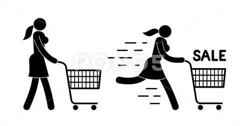 Pictogram woman walking with shopping cart Stock Illustration