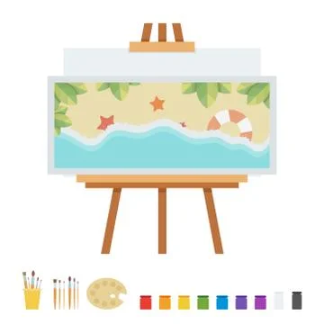 Picture of a beach on an easel vector flat illustration. Stock Illustration