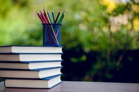 The picture of the book is placed on the table, teaching materials Education  Foto stock