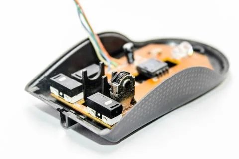 A picture of broken computer mouse on white background Stock Photos