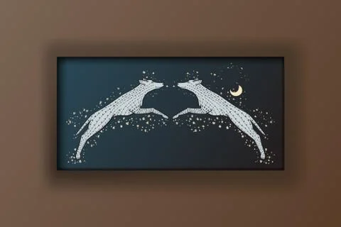 The picture in the brown frame vector illustration. Wild dogs on the backgrou イラスト素材