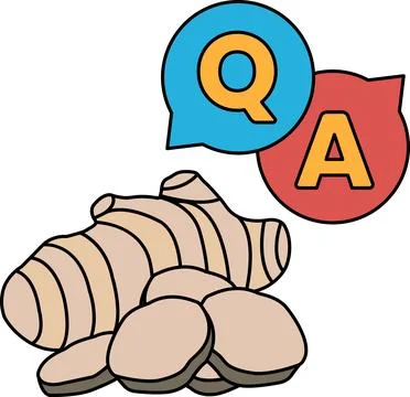 A picture of a bunch of ginger root with a question mark and an A above it Illustration