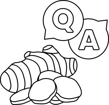 A picture of a bunch of ginger root with a question mark and an A above it Illustration