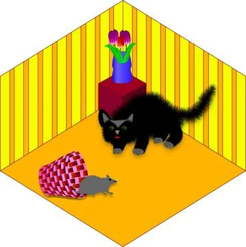 Picture cat catches a mouse Stock Illustration