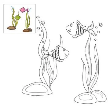 Picture for coloring - two fish . Stock Illustration
