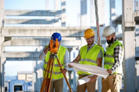 Picture of construction engineer working on building site Stock Photos