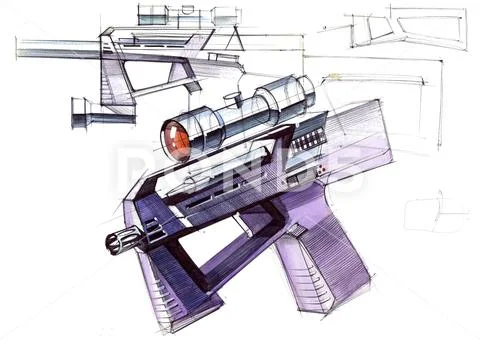 Picture of an exclusive automatic weapon submachine gun for melee. Stock Illustration