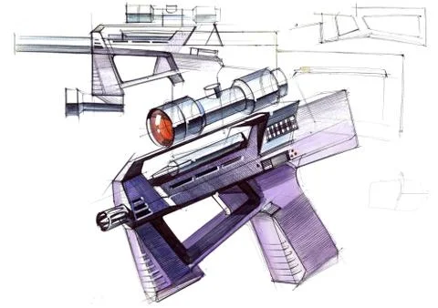 Picture of an exclusive automatic weapon submachine gun for melee. Stock Illustration
