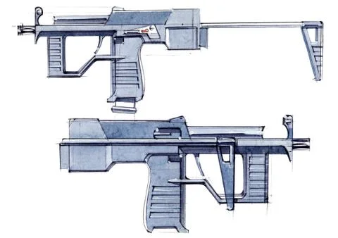 Picture of an exclusive automatic weapon submachine gun for melee. Stock Illustration