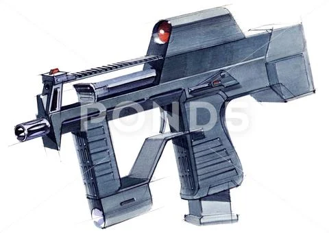 Picture of an exclusive automatic weapon submachine gun for melee. Stock Illustration