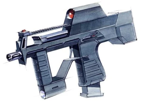 Picture of an exclusive automatic weapon submachine gun for melee. Stock Illustration
