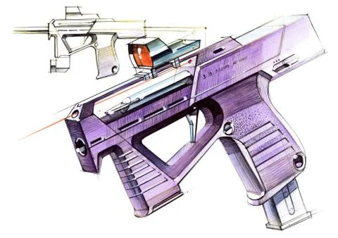 Picture of an exclusive automatic weapon submachine gun for melee. Stock Illustration
