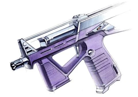 Picture of an exclusive automatic weapon submachine gun for melee. Stock Illustration