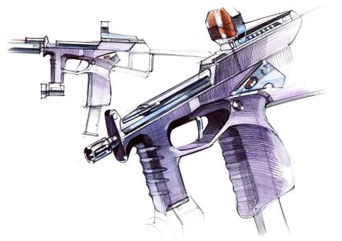 Picture of an exclusive automatic weapon submachine gun for melee. Stock Illustration