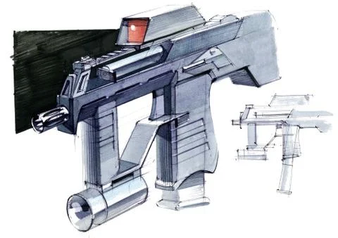 Picture of an exclusive automatic weapon submachine gun for melee. Stock Illustration