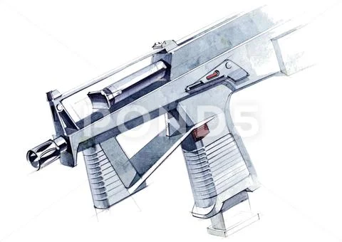 Picture of an exclusive automatic weapon submachine gun for melee. Stock Illustration