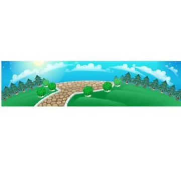 Picture in the form of a panoramic wide-angle picture with landscape with Stock Illustration