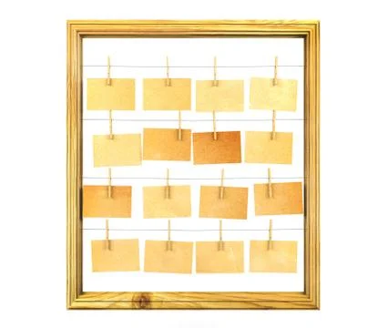 Picture frame and antique note papers on white background Illustrazione stock