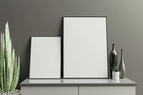 Picture frame attached to the wall and has a table at the bottom. Stock Illustration