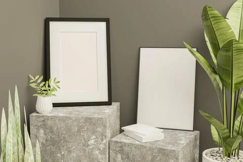 Picture frame attached to the wall and has a table at the bottom. Stock Illustration