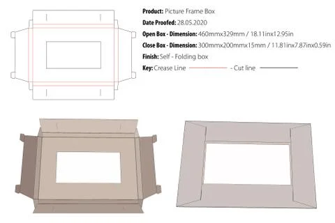 Picture frame box packaging design template selflock die cut - vector-eps Stock Illustration