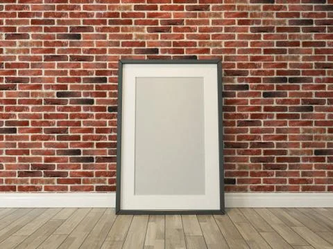 Picture frame on the brick wall and wood floor Stock Illustration