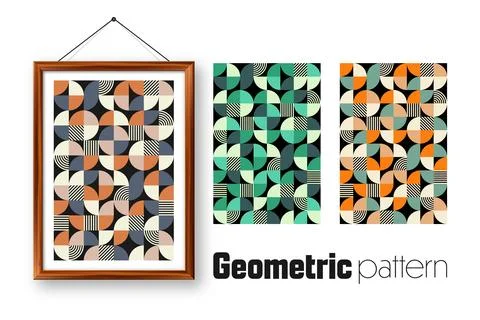 Picture frame with geometric trendy pattern, Bauhaus style. Modern background Stock Illustration