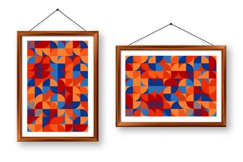 Picture frame with geometric trendy pattern, Bauhaus style. Modern background Stock Illustration