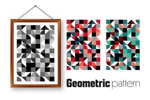 Picture frame with geometric trendy pattern, Bauhaus style. Modern background Stock Illustration