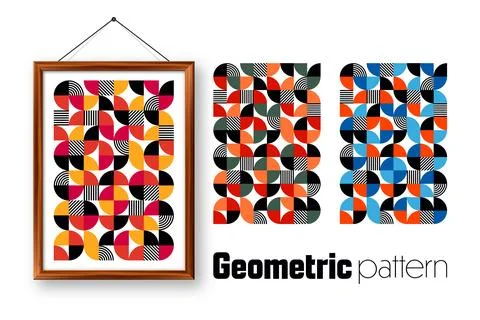 Picture frame with geometric trendy pattern, Bauhaus style. Modern background Illustrazione stock