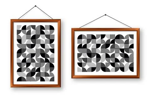 Picture frame with geometric trendy pattern, Bauhaus style. Modern background Stock Illustration