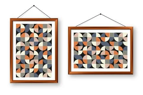 Picture frame with geometric trendy pattern, Bauhaus style. Modern background Stock Illustration