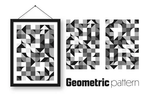 Picture frame with geometric trendy pattern, Bauhaus style. Modern background Stock Illustration