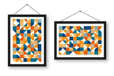 Picture frame with geometric trendy pattern, Bauhaus style. Modern background Stock Illustration