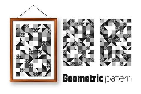 Picture frame with geometric trendy pattern, Bauhaus style. Modern background Stock Illustration