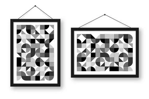 Picture frame with geometric trendy pattern, Bauhaus style. Modern background Stock Illustration