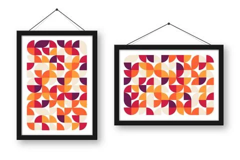 Picture frame with geometric trendy pattern, Bauhaus style. Modern background Illustrazione stock