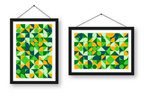 Picture frame with geometric trendy pattern, Bauhaus style. Modern background Stock Illustration
