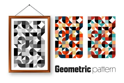 Picture frame with geometric trendy pattern, Bauhaus style. Modern background Stock Illustration