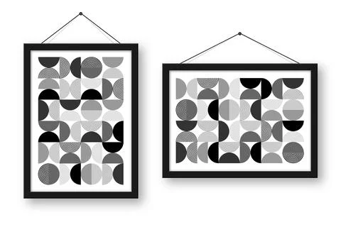 Picture frame with geometric trendy pattern, Bauhaus style. Modern background Stock Illustration