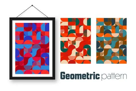 Picture frame with geometric trendy pattern, Bauhaus style. Modern background Stock Illustration