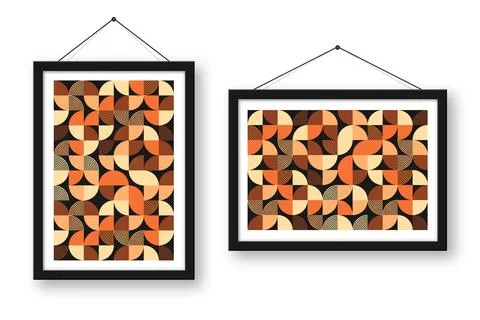 Picture frame with geometric trendy pattern, Bauhaus style. Modern background Stock Illustration