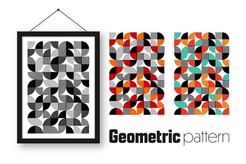 Picture frame with geometric trendy pattern, Bauhaus style. Modern background Illustrazione stock