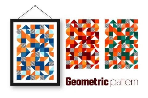Picture frame with geometric trendy pattern, Bauhaus style. Modern background Stock Illustration