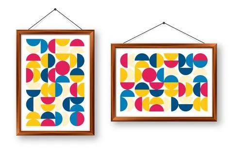 Picture frame with geometric trendy pattern, Bauhaus style. Modern background Stock Illustration